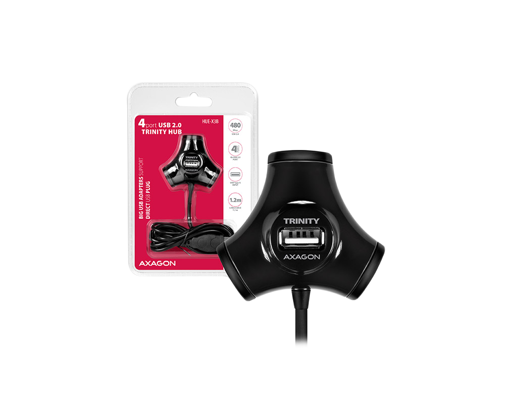 USB хъб AXAGON HUE-X3B 4x USB2.0 TRINITY Black H... 3