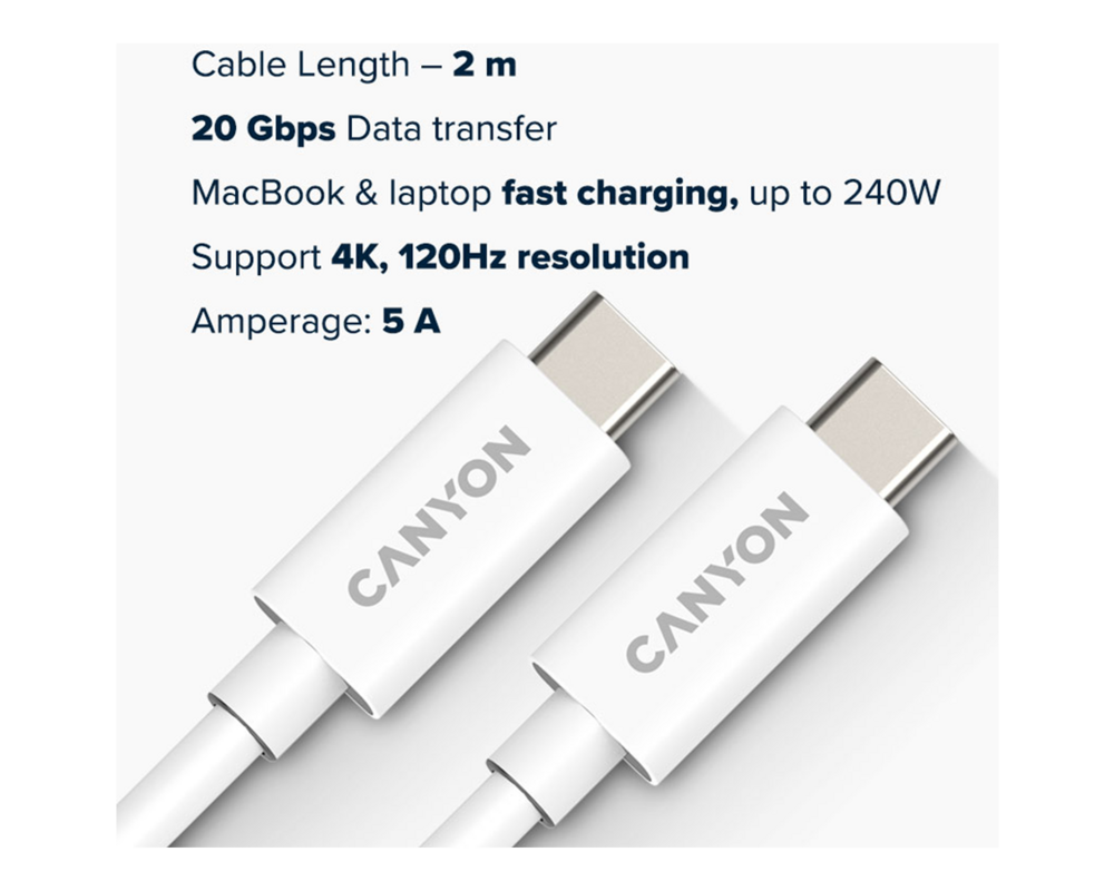 Кабел CANYON cable UC-42 USB-C to USB-C 240W 2... 3
