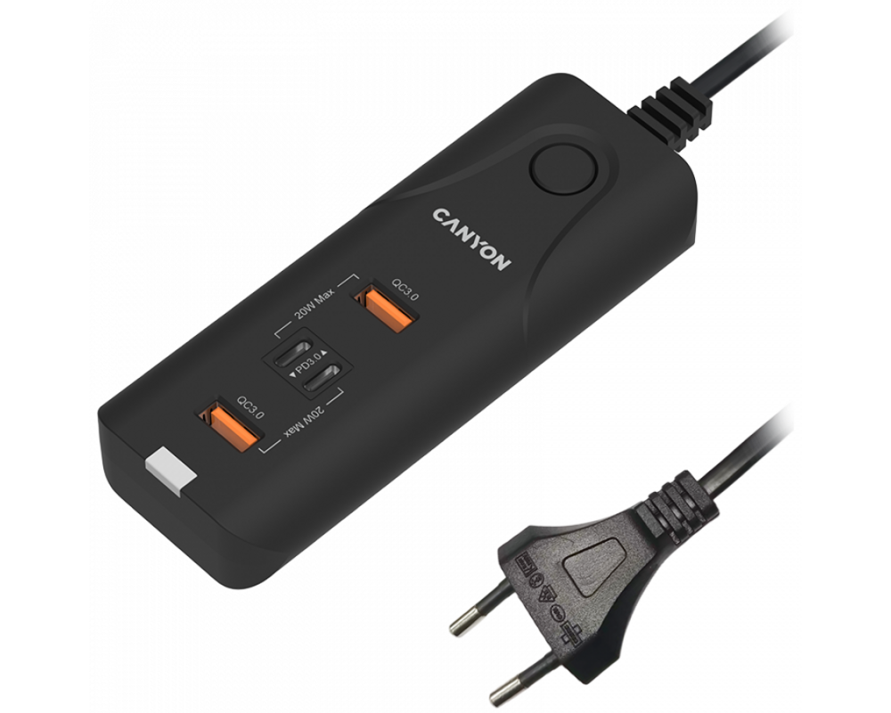 Зарядно CANYON H-10 PD 20W QC 3.0 18W 2USB-A 2US...
