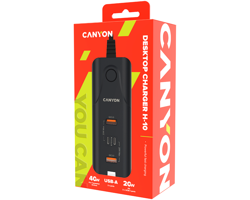 Зарядно CANYON H-10 PD 20W QC 3.0 18W 2USB-A 2US... 2