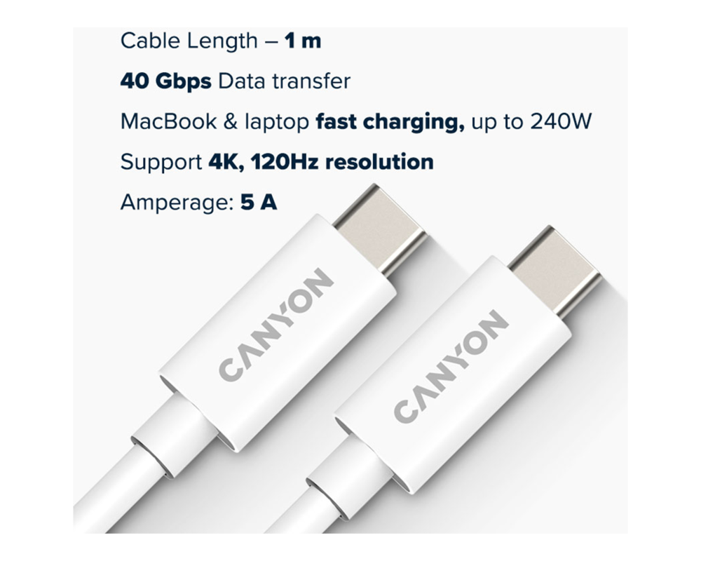 Кабел CANYON cable UC-44 USB-C to USB-C 240W 4... 3