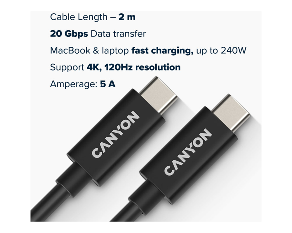 Кабел CANYON cable UC-42 USB-C to USB-C 240W 2... 3