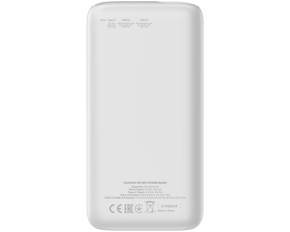 Външна батерия CANYON power bank PB-301 LED 30000 mAh P... 3