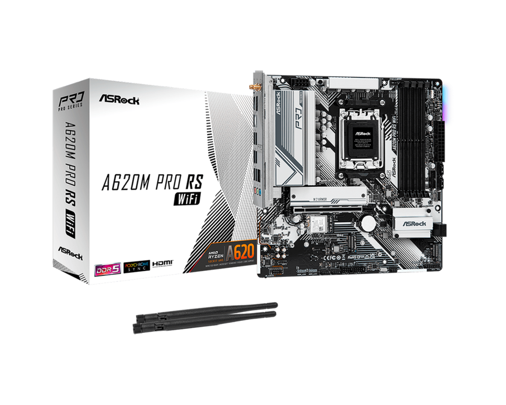 Дънна платка ASROCK A620M Pro RS WiFi, Socket AM5, mATX, 4xDDR5 6