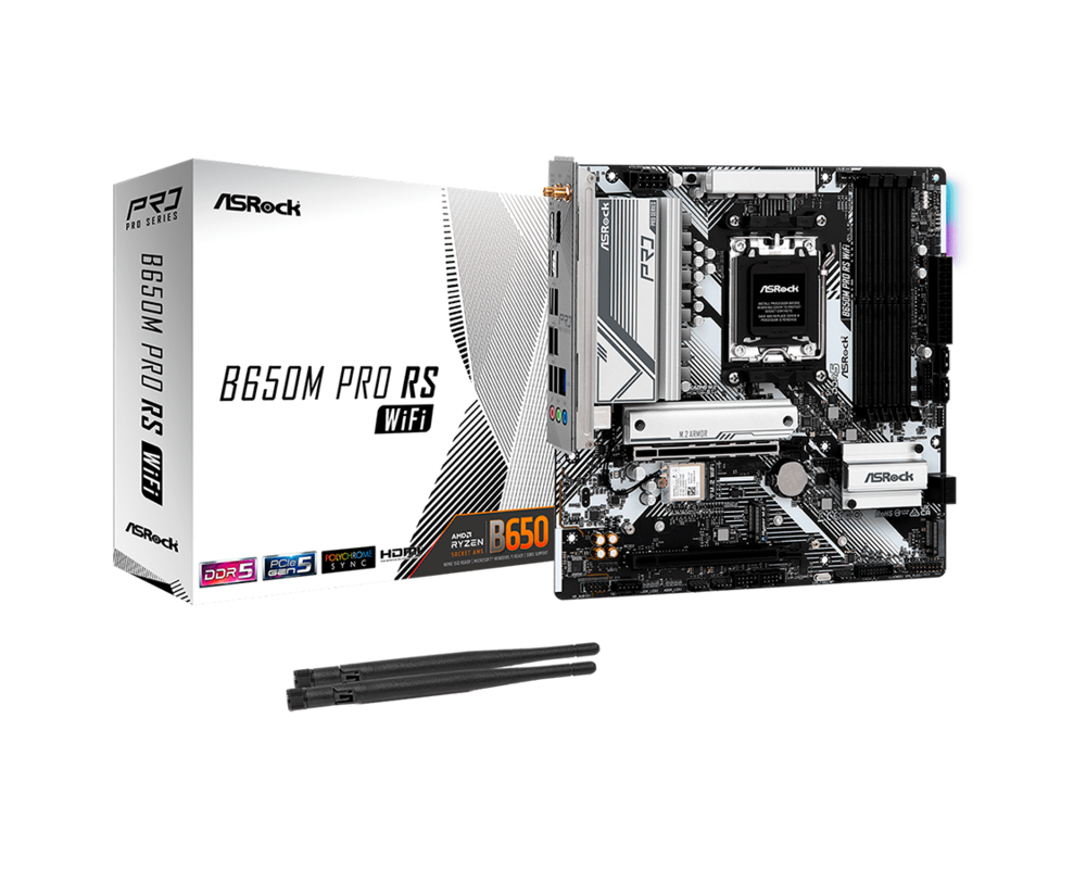 Дънна платка ASROCK B650M PRO RS WIFI AM5 mATX 4x DDR5 2.5G LAN Wi-Fi 6E + BT 12