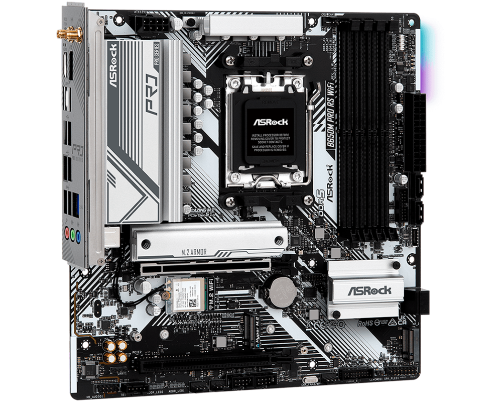 Дънна платка ASROCK B650M PRO RS WIFI AM5 mATX 4x DDR5 2.5G LAN Wi-Fi 6E + BT 14