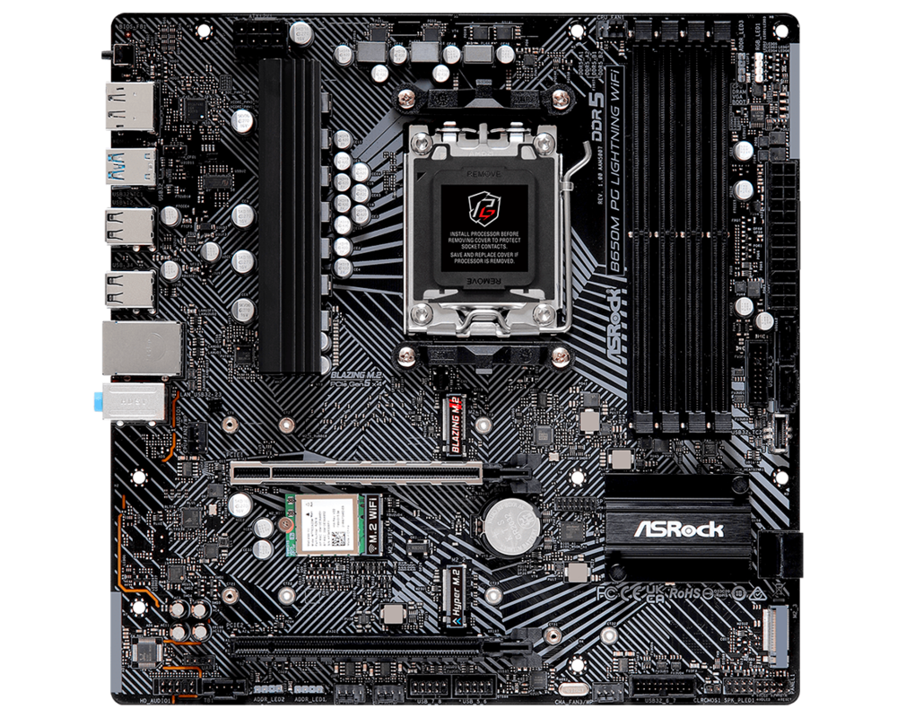 Дънна платка ASROCK B650M PG LIGHTNING WIFI AM5 mATX 4x DDR5 2.5G LAN Wi-Fi 6E + BT 4