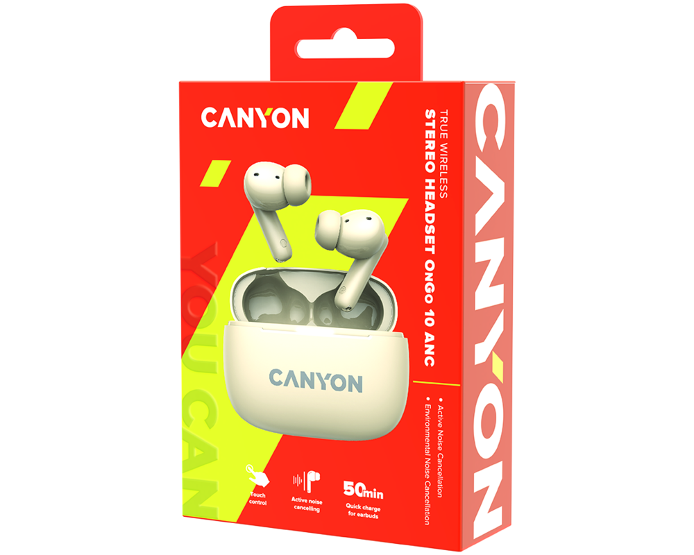 Слушалки CANYON headset OnGo TWS-10 ANC+ENC Beige 9