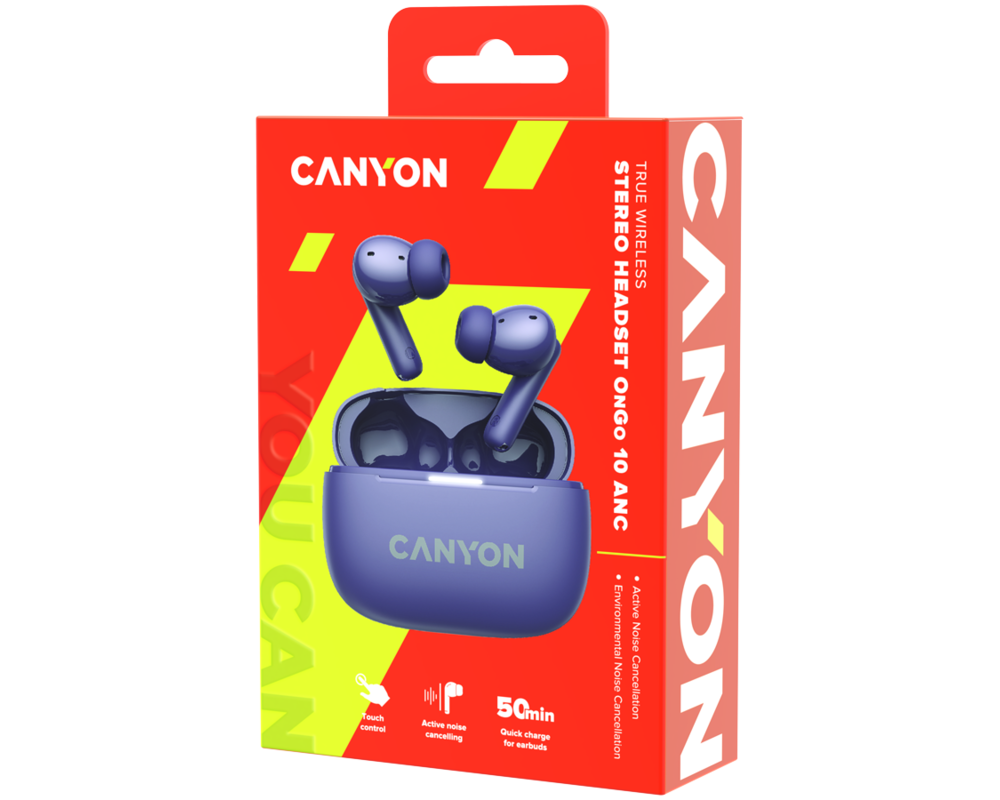 Слушалки CANYON headset OnGo TWS-10 ANC+ENC Purpl... 8