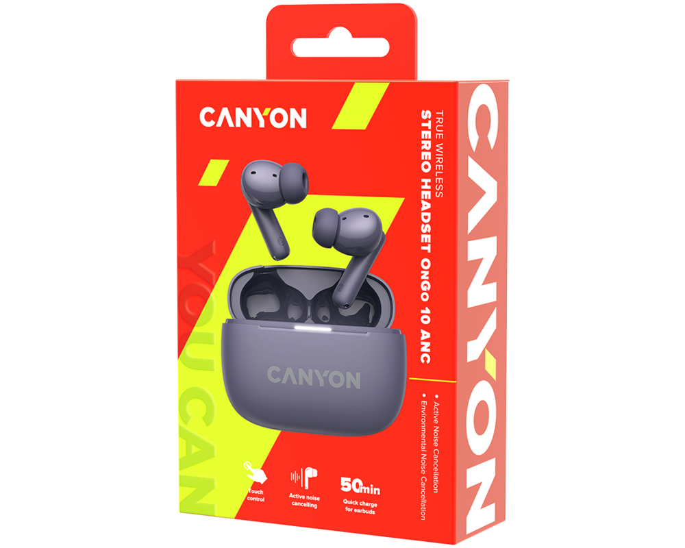 Слушалки CANYON headset OnGo TWS-10 ANC+ENC Purpl... 9