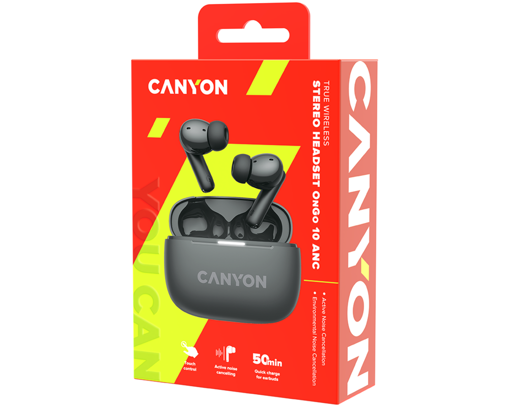 Слушалки CANYON headset OnGo TWS-10 ANC+ENC Grey 9