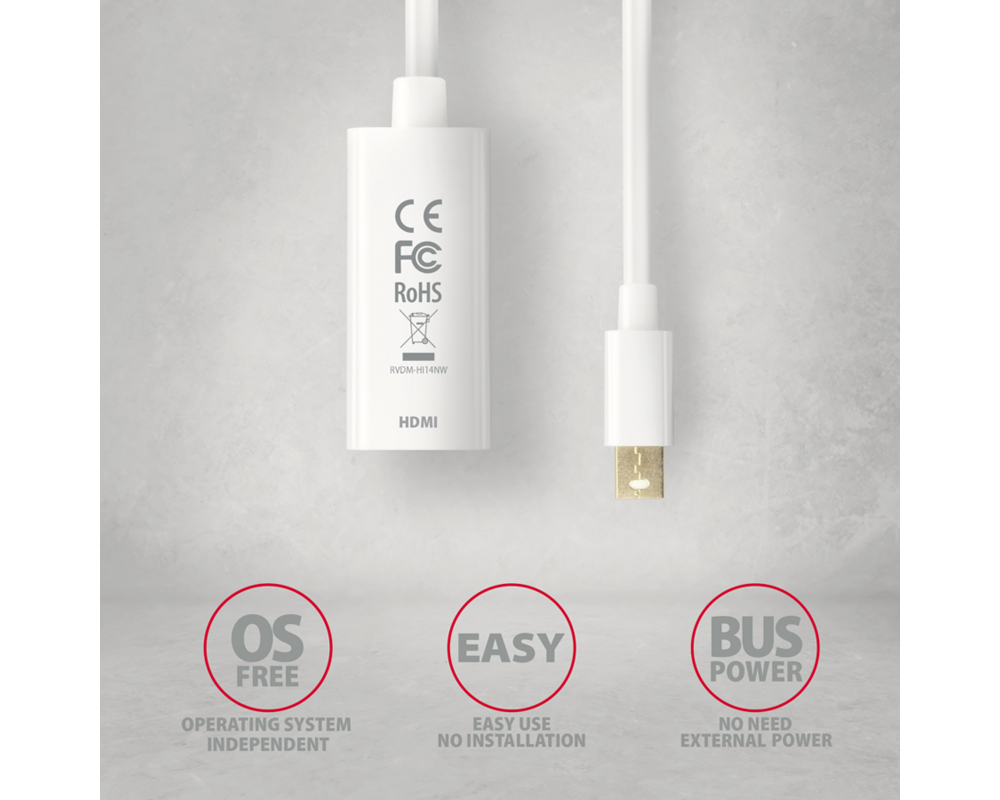 Адаптери AXAGON RVDM-HI14N Mini DP > HDMI 1.4 ada... 3