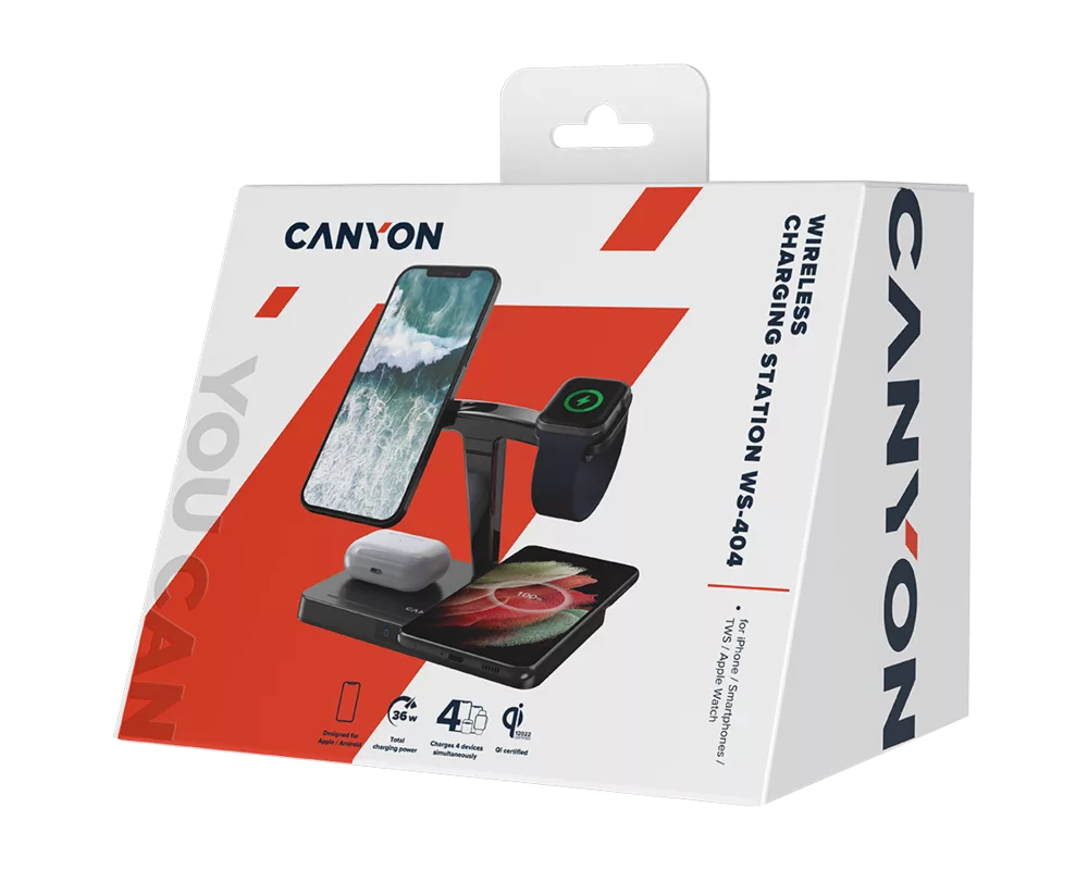 Зарядно CANYON wireless WS-404 15W 4in1 Black 3