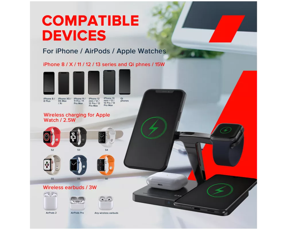 Зарядно CANYON wireless WS-404 15W 4in1 Black 5