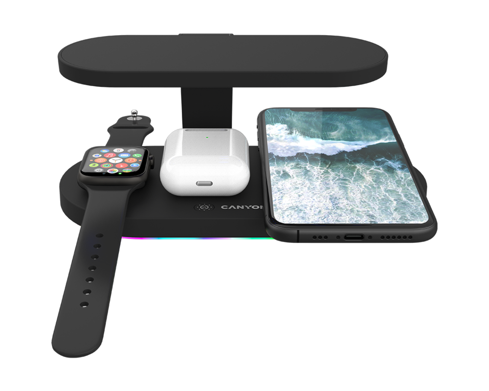 Зарядно CANYON wireless WS-501 15W 5in1 UV Black 5