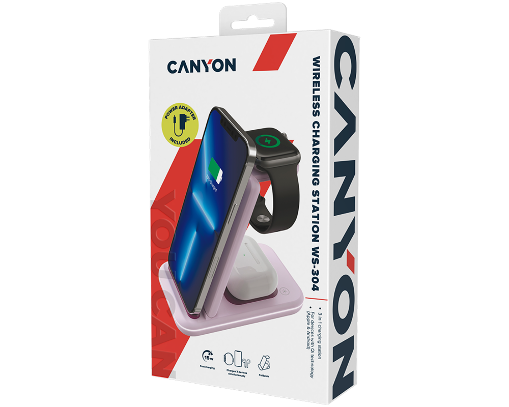Зарядно CANYON wireless WS-304 15W 2in1 Iced Pin... 9