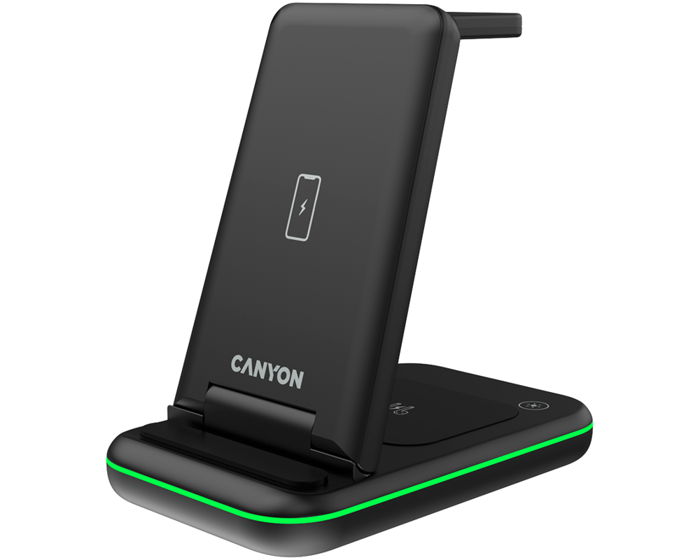 Зарядно CANYON wireless WS-304 15W 2in1 Black 2