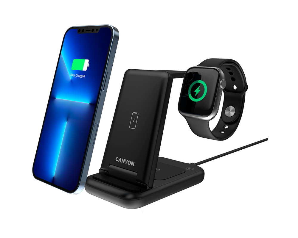Зарядно CANYON wireless WS-304 15W 2in1 Black 4