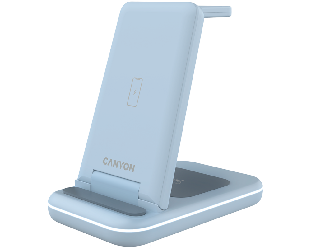 Зарядно CANYON wireless WS-304 15W 2in1 Blue 2