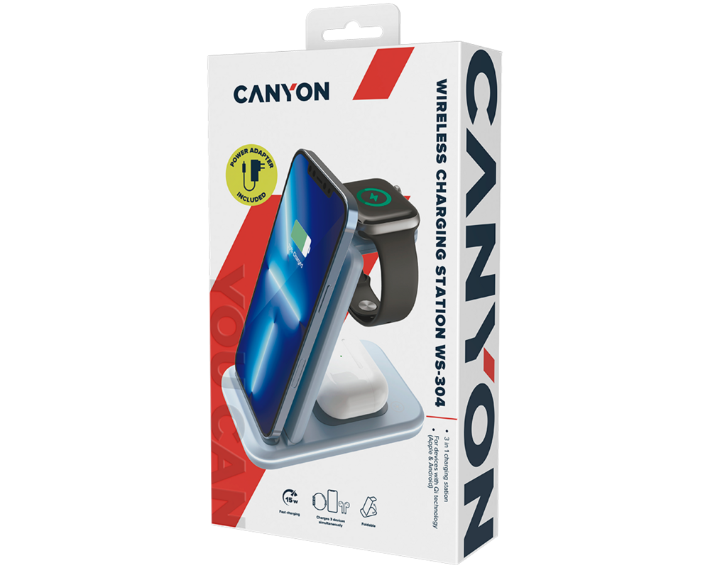 Зарядно CANYON wireless WS-304 15W 2in1 Blue 9