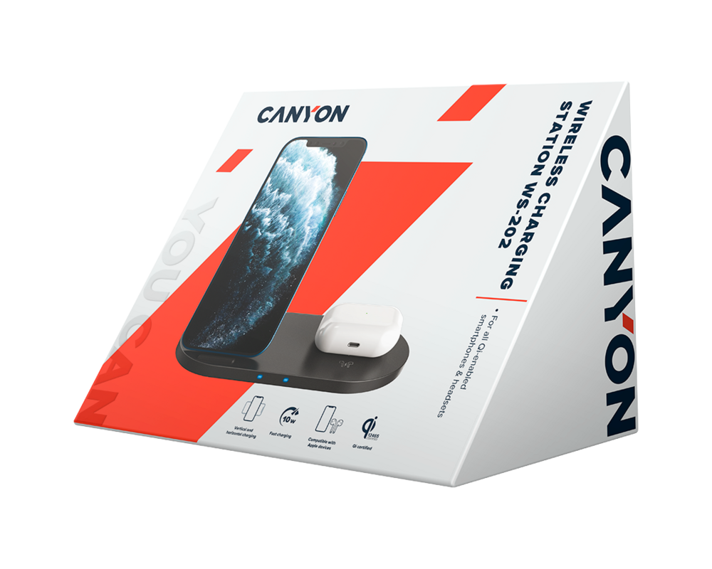 Зарядно CANYON wireless WS-202 10W 2in1 Black 3