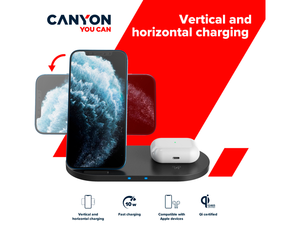 Зарядно CANYON wireless WS-202 10W 2in1 Black 5