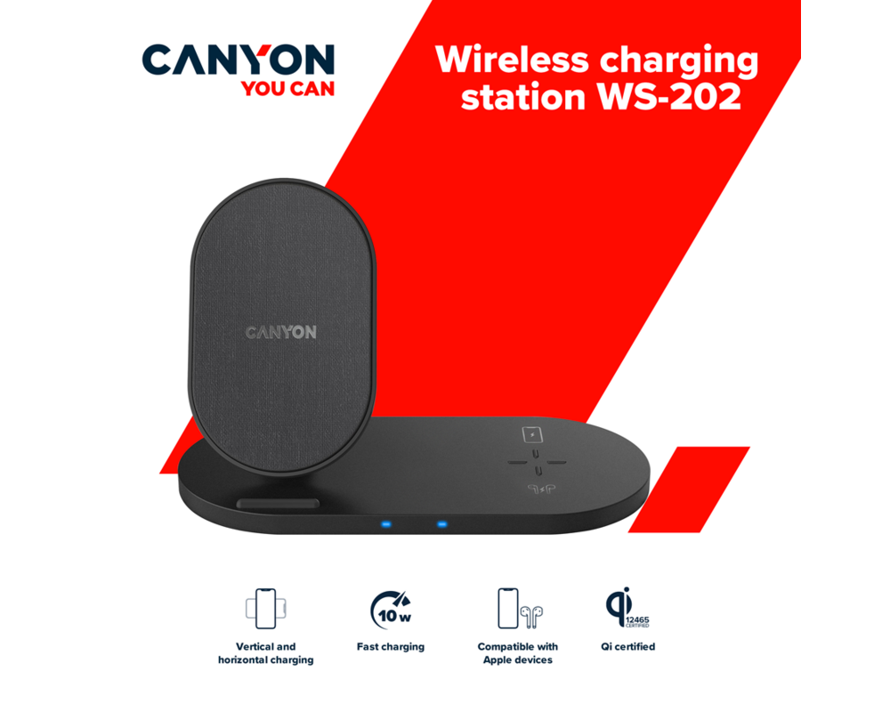 Зарядно CANYON wireless WS-202 10W 2in1 Black 4