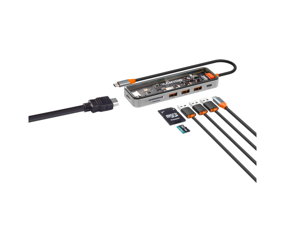 USB хъб CANYON hub DS-13 7in1 4k USB-C Transpare... 6
