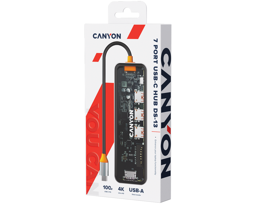 USB хъб CANYON hub DS-13 7in1 4k USB-C Transpare... 7