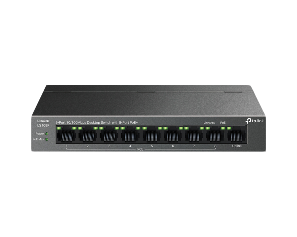Switch (Комутатор) TP-Link LS109P 9-портов 10/100Mbps с 8-портов PoE+ 10