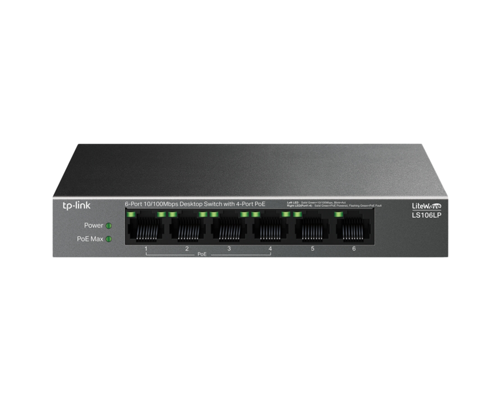 Switch (Комутатор) TP-Link LS106LP 6-портов 10/100 Mbps с 4-портов PoE+ 12
