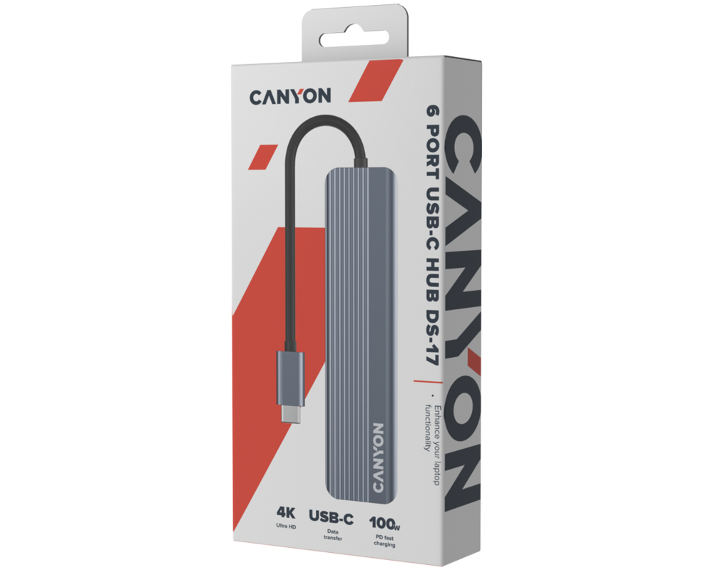 USB хъб CANYON hub DS-17 6in1 4k USB-C Grey 7