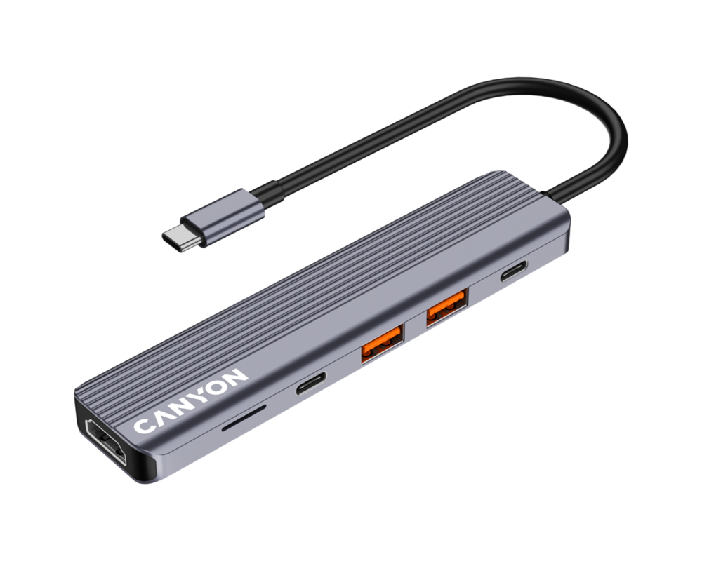 USB хъб CANYON hub DS-17 6in1 4k USB-C Grey 3