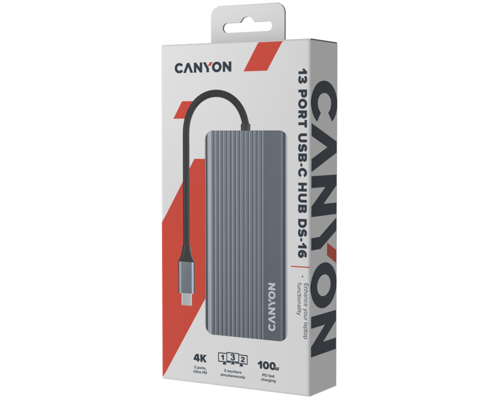USB хъб CANYON hub DS-16 13in1 4k USB-C Grey 7