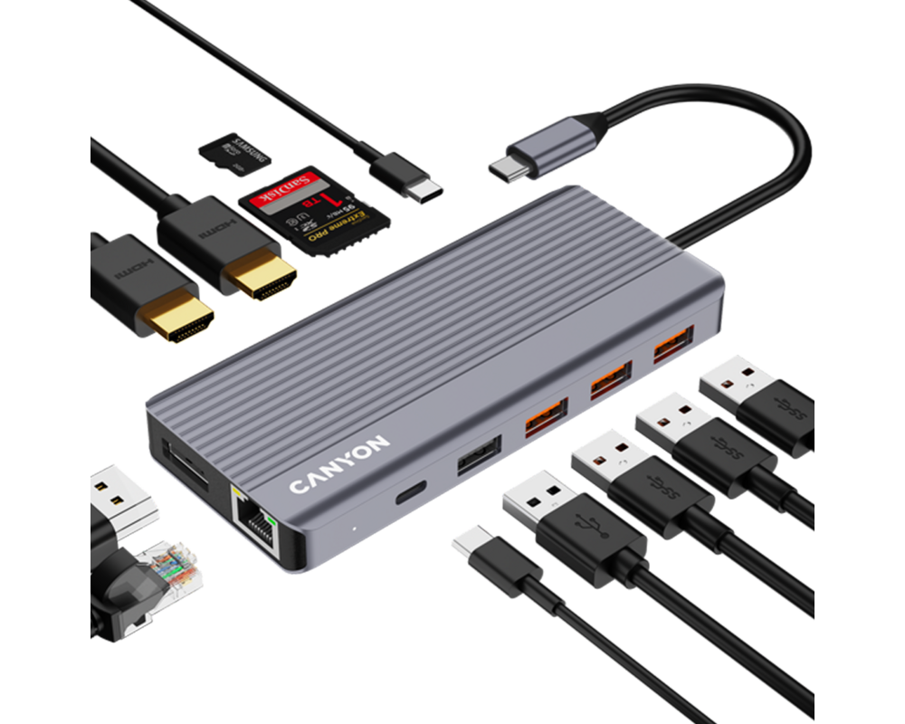 USB хъб CANYON hub DS-16 13in1 4k USB-C Grey 6