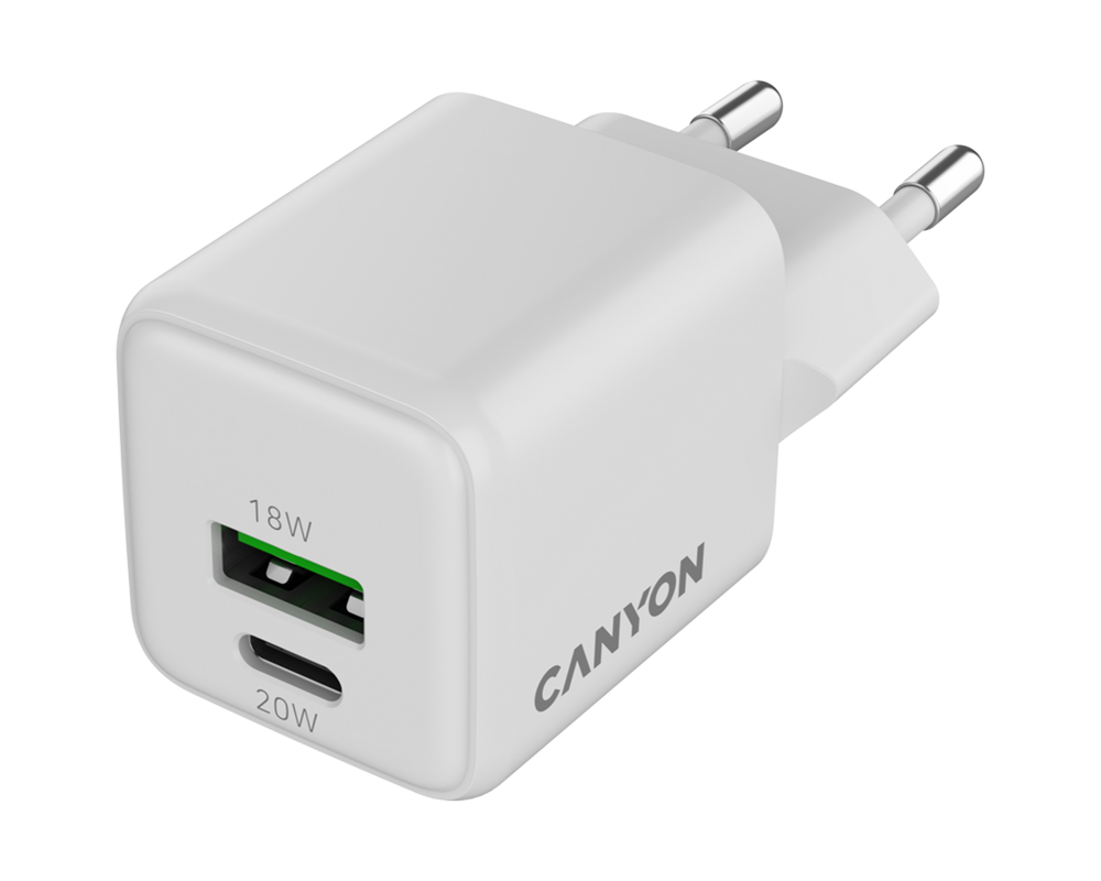 Зарядно CANYON CU20AC GaN 20W 1xPD 1xQC EU White 7