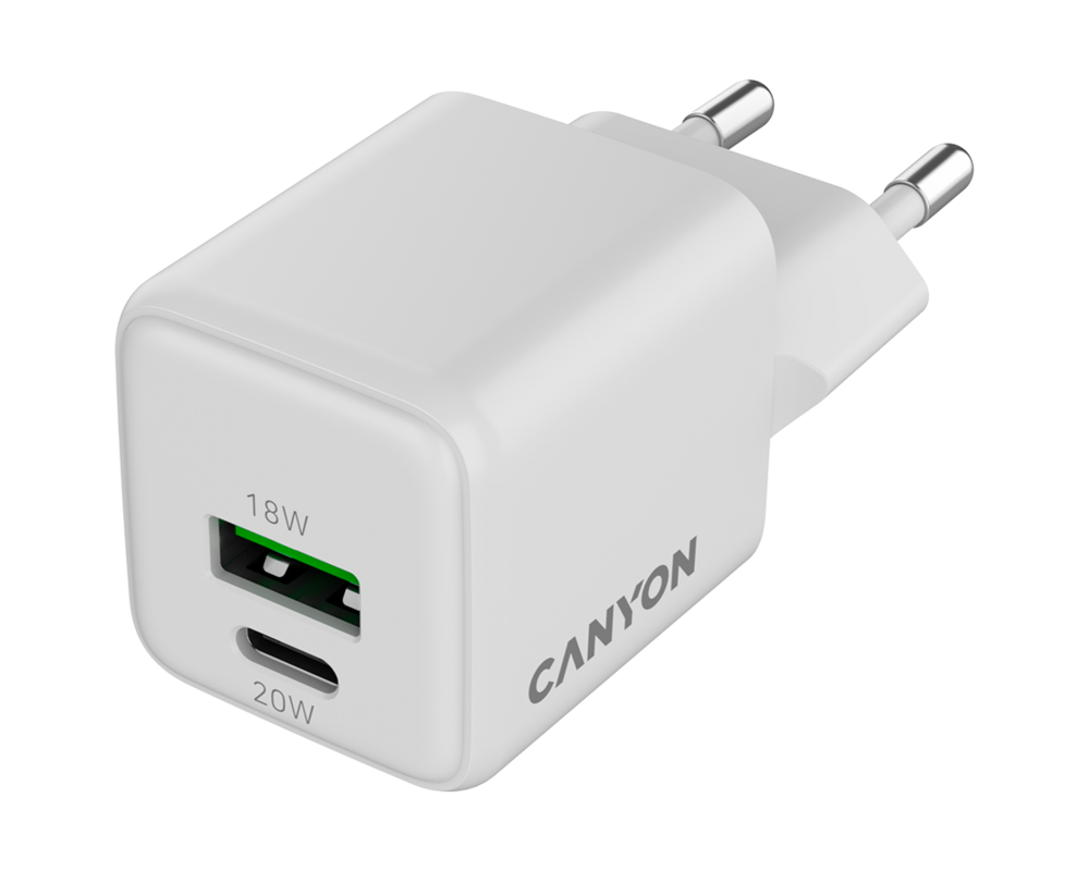 Зарядно CANYON CU20AC GaN 20W 1xPD 1xQC EU White 2