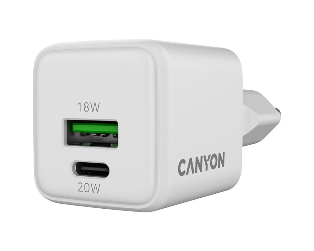 Зарядно CANYON CU20AC GaN 20W 1xPD 1xQC EU White 8
