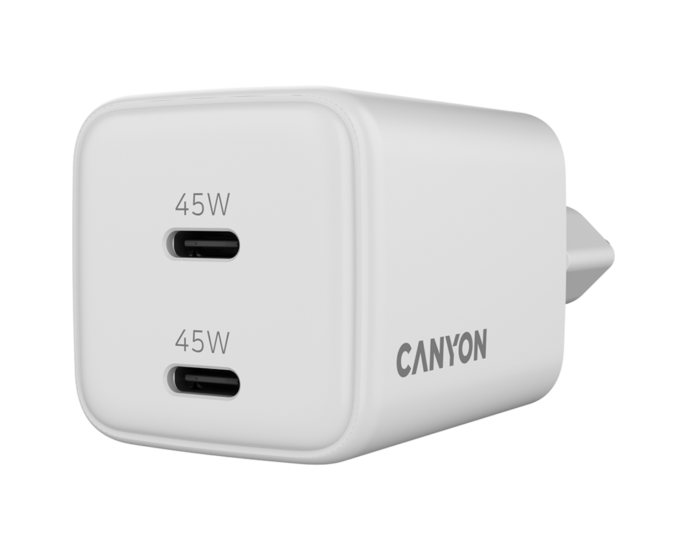 Зарядно CANYON CU45AC GaN 45W 2xPD EU White 5