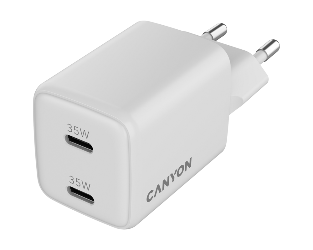 Зарядно CANYON CU35CC GaN 35W 2xPD EU White 3