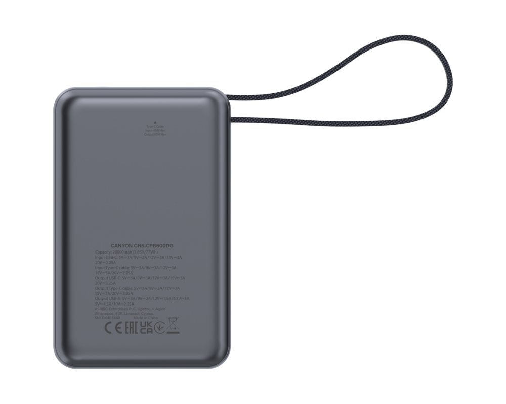 Външна батерия CANYON power bank OnPower 600 built-in c... 5
