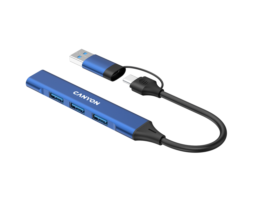 USB хъб CANYON hub DS-02 4in1 USB-A/C Blue 5