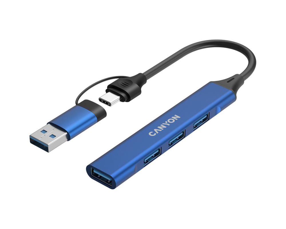 USB хъб CANYON hub DS-02 4in1 USB-A/C Blue 3