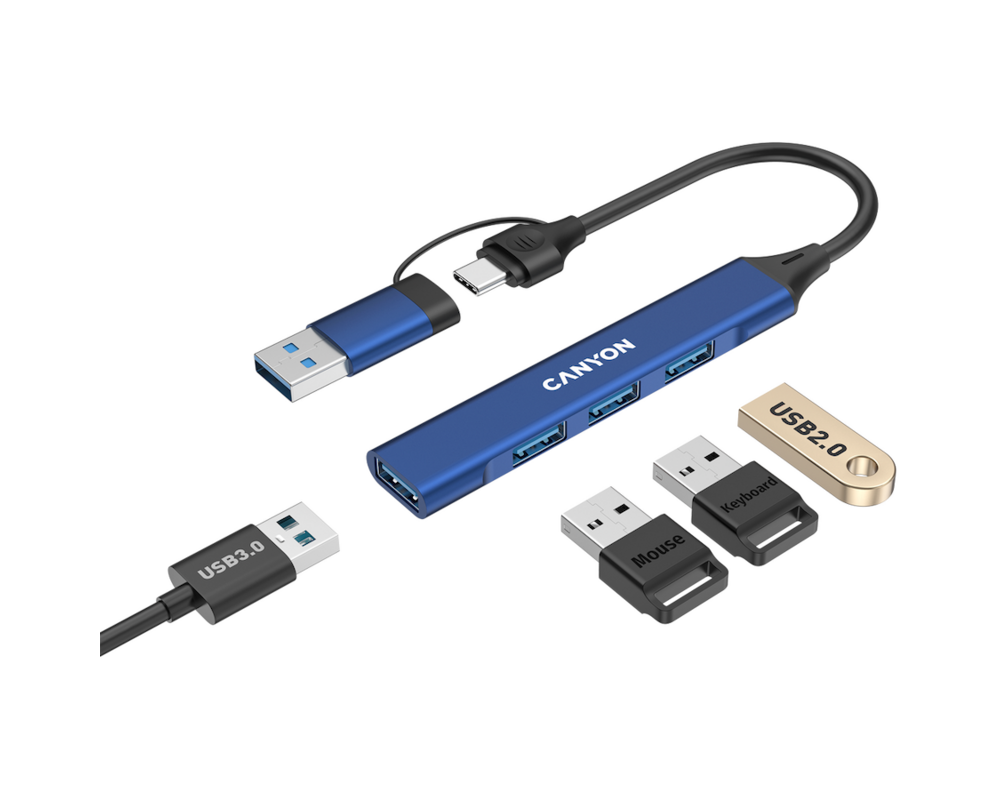 USB хъб CANYON hub DS-02 4in1 USB-A/C Blue 4