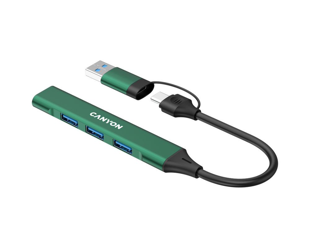 USB хъб CANYON hub DS-02 4in1 USB-A/C Green 5