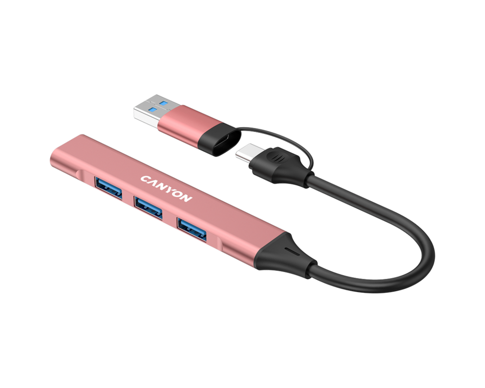USB хъб CANYON hub DS-02 4in1 USB-A/C Pink 5