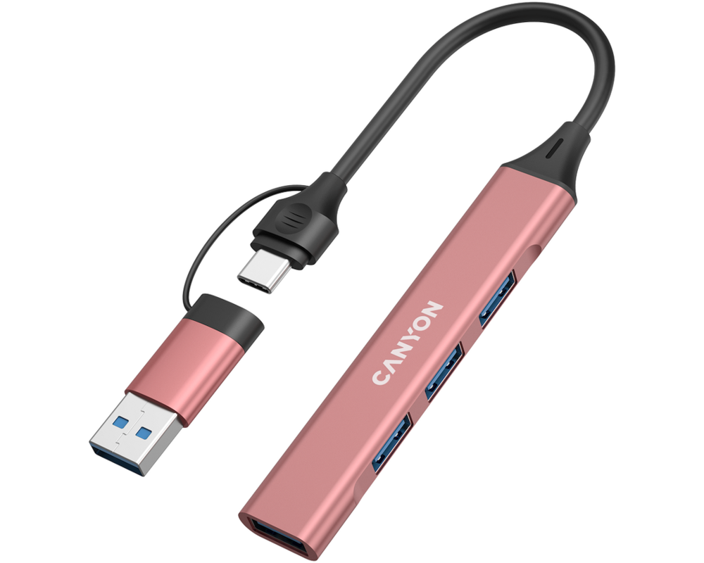 USB хъб CANYON hub DS-02 4in1 USB-A/C Pink 2