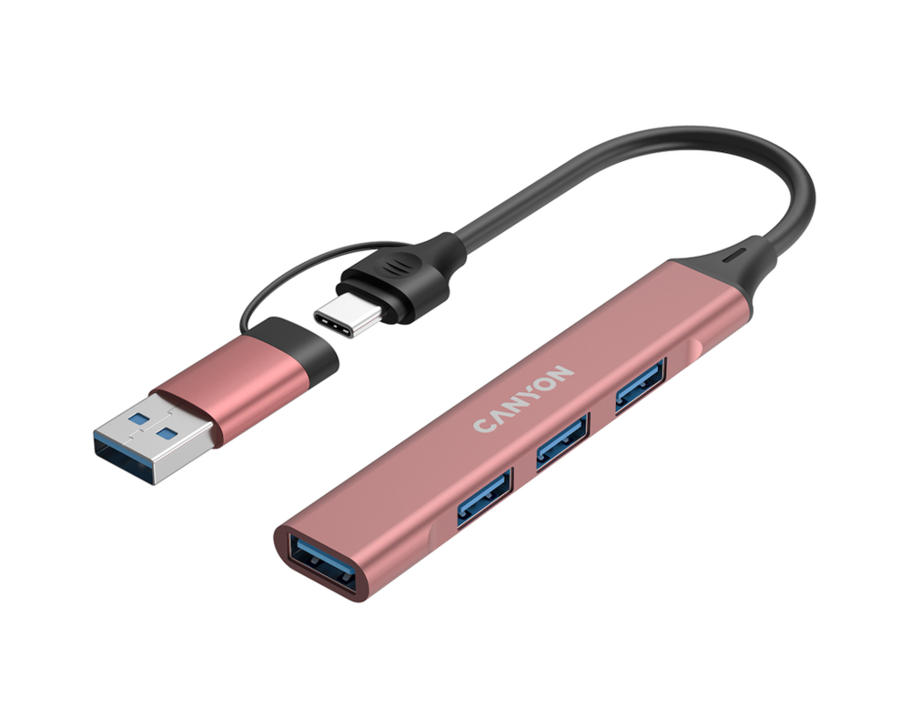 USB хъб CANYON hub DS-02 4in1 USB-A/C Pink 3