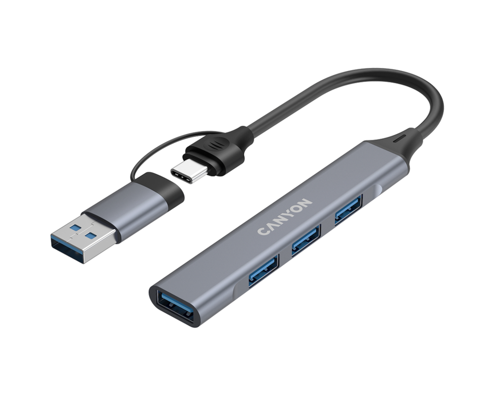 USB хъб CANYON hub DS-02 4in1 USB-A/C Grey 3