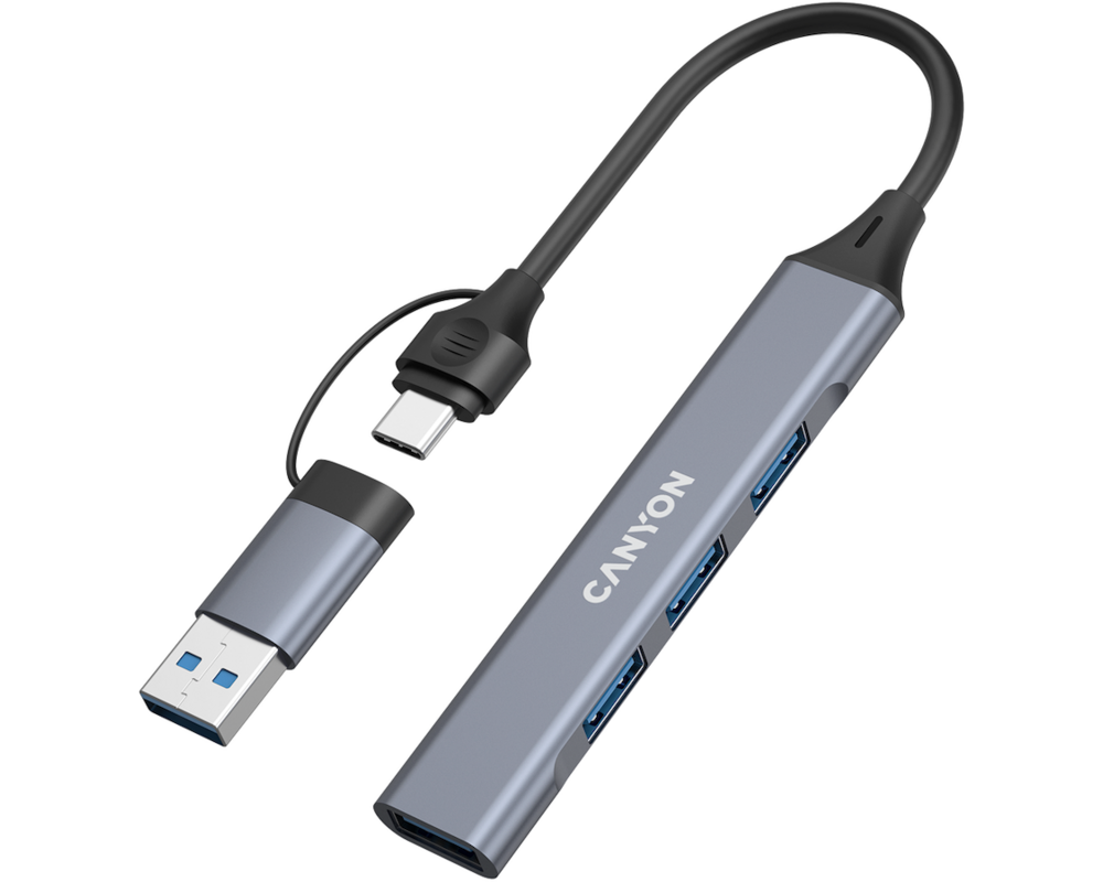USB хъб CANYON hub DS-02 4in1 USB-A/C Grey 2